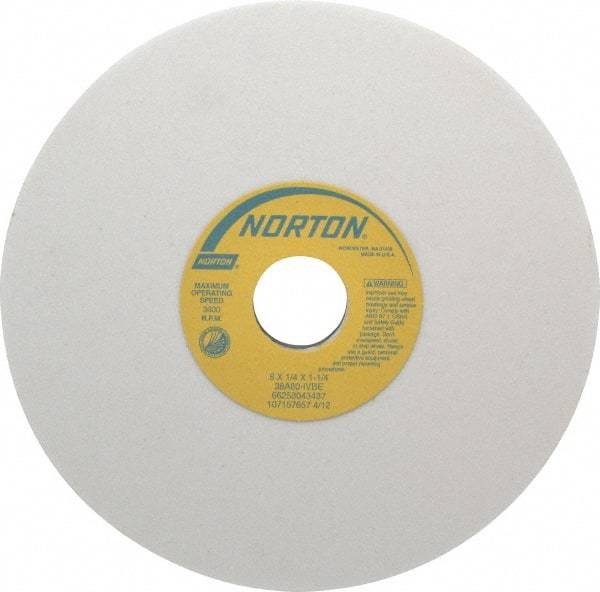 Norton - 8" Diam x 1-1/4" Hole x 1/4" Thick, I Hardness, 80 Grit Surface Grinding Wheel - Aluminum Oxide, Type 1, Medium Grade, 3,600 Max RPM, Vitrified Bond, No Recess - Makers Industrial Supply