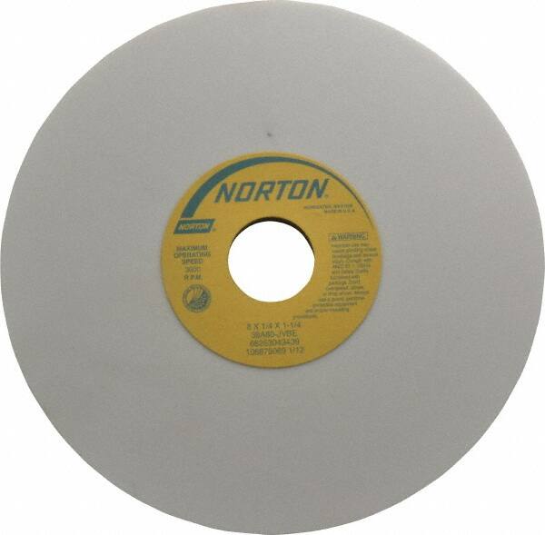 Norton - 8" Diam x 1-1/4" Hole x 1/4" Thick, J Hardness, 80 Grit Surface Grinding Wheel - Aluminum Oxide, Type 1, Medium Grade, 3,600 Max RPM, Vitrified Bond, No Recess - Makers Industrial Supply