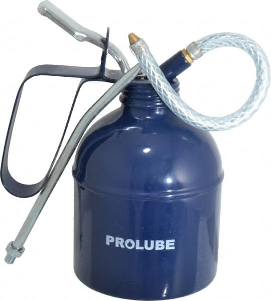 PRO-LUBE - 500 mL Capcity, 7" Long Flexible Spout, Lever-Type Oiler - Brass Pump, Steel Body, Powder Coated - Makers Industrial Supply