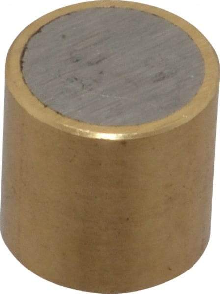 Mag-Mate - 3/8" Diam x 3/8" High, 0.1 Lb Average & 0.2 Lb Max Pull Force, Brass Alnico Shielded Magnet - 800°F Max Operating Temp, 0.032" Wall Thickness - Makers Industrial Supply