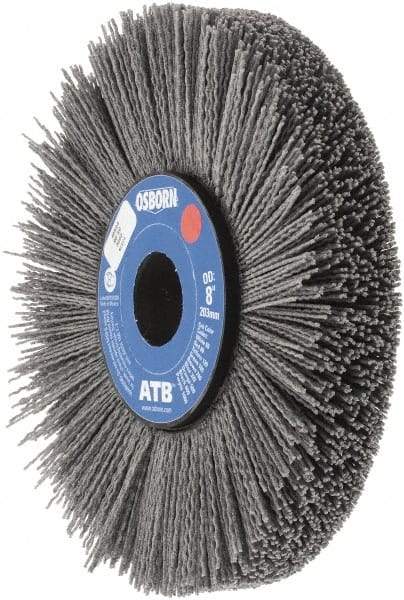 Osborn - 8" OD, 1-1/4" Arbor Hole, Crimped Nylon Wheel Brush - 1" Face Width, 2-1/4" Trim Length, 0.04" Filament Diam, 3,600 RPM - Makers Industrial Supply