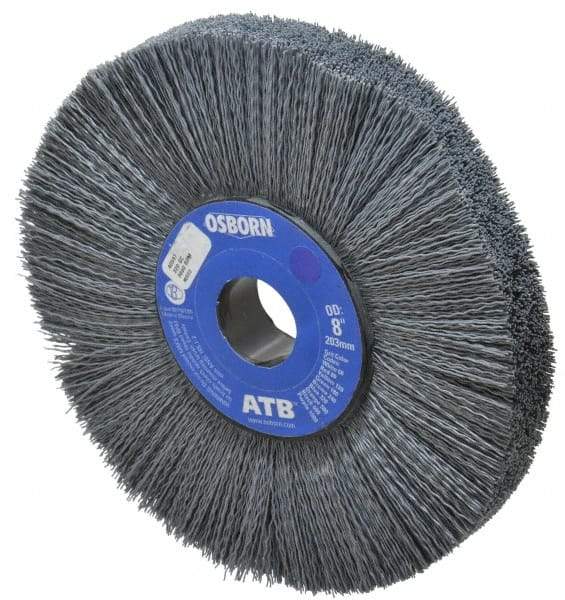 Osborn - 8" OD, 1-1/4" Arbor Hole, Crimped Nylon Wheel Brush - 1" Face Width, 2-1/4" Trim Length, 0.022" Filament Diam, 3,600 RPM - Makers Industrial Supply