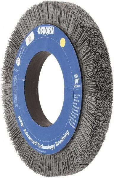 Osborn - 10" OD, 4-1/4" Arbor Hole, Crimped Nylon Wheel Brush - 1" Face Width, 1-1/4" Trim Length, 0.04" Filament Diam, 3,600 RPM - Makers Industrial Supply