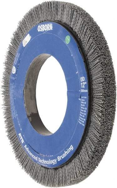 Osborn - 12" OD, 5-1/4" Arbor Hole, Crimped Nylon Wheel Brush - 1" Face Width, 1-1/4" Trim Length, 0.035" Filament Diam, 1,800 RPM - Makers Industrial Supply