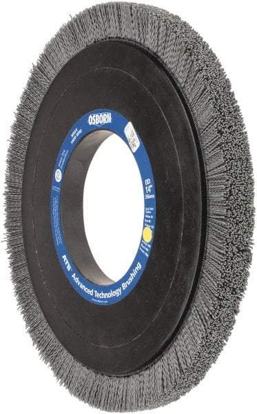 Osborn - 14" OD, 5-1/4" Arbor Hole, Crimped Nylon Wheel Brush - 1" Face Width, 1-1/4" Trim Length, 0.04" Filament Diam, 1,800 RPM - Makers Industrial Supply