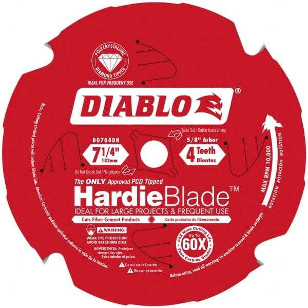 Freud - 7-1/4" Diam, 5/8" Arbor Hole Diam, 4 Tooth Wet & Dry Cut Saw Blade - Carbide-Tipped, Standard Round Arbor - Makers Industrial Supply