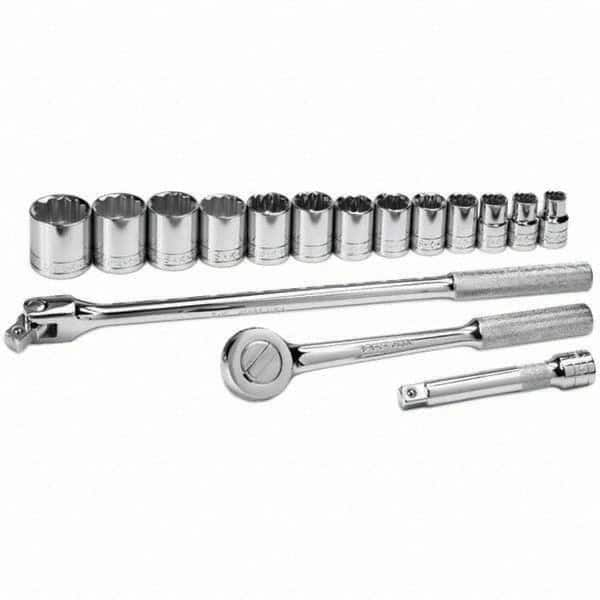 SK - 1/2" Drive Standard Socket Set - 7/16 to 1-1/4", Inch Measurement Standard - Makers Industrial Supply