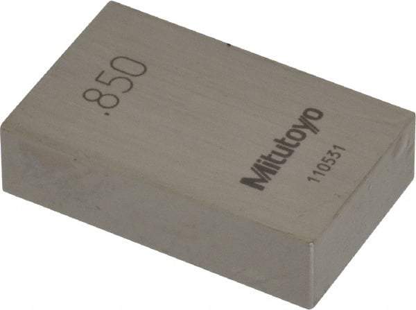 Mitutoyo - 0.85" Rectangular Steel Gage Block - Accuracy Grade AS-1, Includes Certificate of Inspection - Makers Industrial Supply