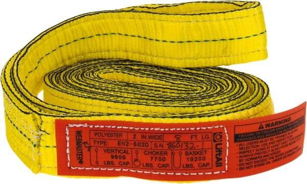 Lift-All - 8' Long x 2" Wide, 9,600 Lb Vertical Capacity, 2 Ply, Nylon Web Sling - 7,700 Lb Choker Capacity, Yellow - Makers Industrial Supply