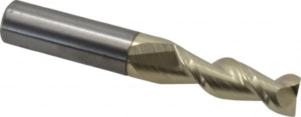 Accupro - 11/32", 1" LOC, 3/8" Shank Diam, 2-1/2" OAL, 2 Flute, Solid Carbide Square End Mill - Single End, ZrN Finish, Spiral Flute, 45° Helix, Centercutting, Right Hand Cut, Right Hand Flute - Makers Industrial Supply