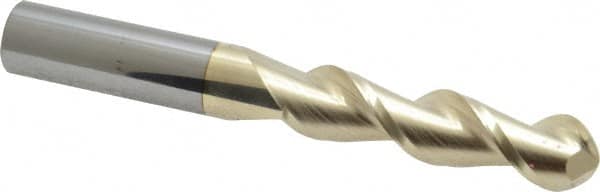 Accupro - 1/2" Diam, 2" LOC, 2 Flute Solid Carbide Ball End Mill - ZrN Finish, Single End, 4" OAL, 1/2" Shank Diam, Spiral Flute - Makers Industrial Supply