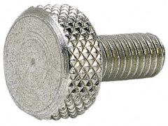 Electro Hardware - #10-32 Knurled Shoulderless Grade 1 & F Brass Thumb Screw - 9/16" OAL, 7/16" Head Diam x 3/16" Head Height, Nickel-Plated Finish - Makers Industrial Supply