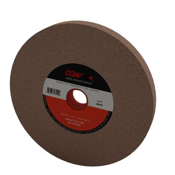 Camel Grinding Wheels - 60 Grit Aluminum Oxide Bench & Pedestal Grinding Wheel - 12" Diam x 1-1/2" Hole x 2" Thick, 2220 Max RPM, M Hardness, Medium Grade , Vitrified Bond - Makers Industrial Supply