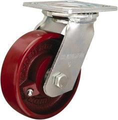 Hamilton - 5" Diam x 1-1/2" Wide x 6-1/8" OAH Top Plate Mount Swivel Caster - Cast Iron, 550 Lb Capacity, Straight Roller Bearing, 4 x 4-1/2" Plate - Makers Industrial Supply