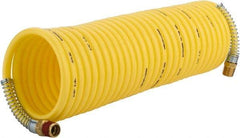 Coilhose Pneumatics - 1/4" ID, 1/4 Thread, 25' Long, Yellow Nylon Coiled & Self Storing Hose - 185 Max psi, Male Rigid x Male Swivel - Makers Industrial Supply