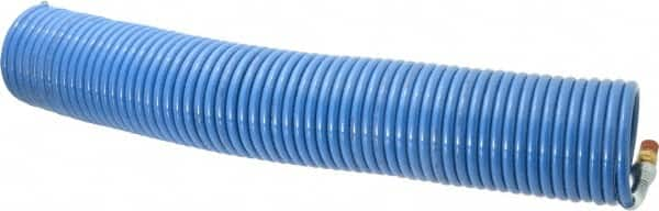 Coilhose Pneumatics - 1/4" ID, 1/4 Thread, 50' Long, Blue Nylon Coiled & Self Storing Hose - 220 Max psi, Male Swivel x Male Swivel - Makers Industrial Supply