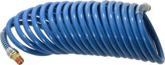 Coilhose Pneumatics - 3/8" ID, 3/8 Thread, 25' Long, Blue Nylon Coiled & Self Storing Hose - 230 Max psi, Male Swivel x Male Swivel - Makers Industrial Supply