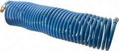 Coilhose Pneumatics - 3/8" ID, 3/8 Thread, 50' Long, Blue Nylon Coiled & Self Storing Hose - 230 Max psi, Male Swivel x Male Swivel - Makers Industrial Supply