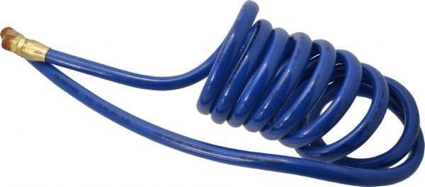 Coilhose Pneumatics - 3/8" ID, 3/8 Thread, 10' Long, Blue Polyurethane Coiled & Self Storing Hose - 115 Max psi, Male Swivel x Male Swivel - Makers Industrial Supply