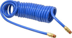 Coilhose Pneumatics - 3/8" ID, 3/8 Thread, 20' Long, Blue Polyurethane Coiled & Self Storing Hose - 115 Max psi, Male Swivel x Male Swivel - Makers Industrial Supply