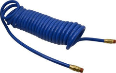 Coilhose Pneumatics - 3/8" ID, 3/8 Thread, 25' Long, Blue Polyurethane Coiled & Self Storing Hose - 115 Max psi, Male Swivel x Male Swivel - Makers Industrial Supply