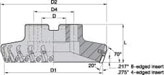 Kennametal - 6" Cut Diam, 2" Arbor Hole, 6.5mm Max Depth of Cut, 70° Indexable Chamfer & Angle Face Mill - 10 Inserts, SPHX 15T6... Insert, Right Hand Cut, 10 Flutes, Series Fix-Perfect - Makers Industrial Supply