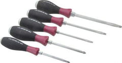 Wiha - 5 Piece Phillips & Slotted Screwdriver Set - Round Shank, Ergonomic Handle, Blade Sizes: Length 80, 100, 125 & 150, Bit Sizes: Philips #1 & #2 - Makers Industrial Supply