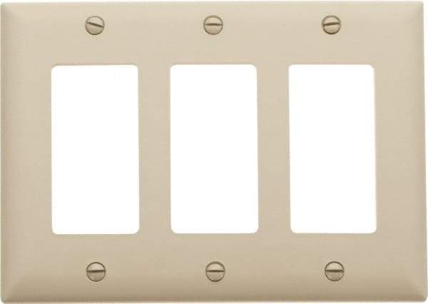 Pass & Seymour - 3 Gang, 4-1/2 Inch Long x 6.563 Inch Wide, Standard Switch Plate - Decorator Switch, Ivory, Nylon - Makers Industrial Supply