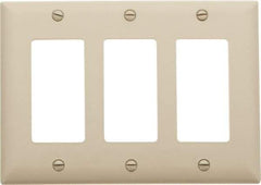 Pass & Seymour - 3 Gang, 4-1/2 Inch Long x 6.563 Inch Wide, Standard Switch Plate - Decorator Switch, Ivory, Nylon - Makers Industrial Supply