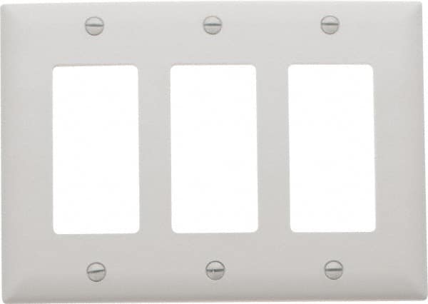 Pass & Seymour - 3 Gang, 4-1/2 Inch Long x 6.563 Inch Wide, Standard Switch Plate - Decorator Switch, White, Nylon - Makers Industrial Supply