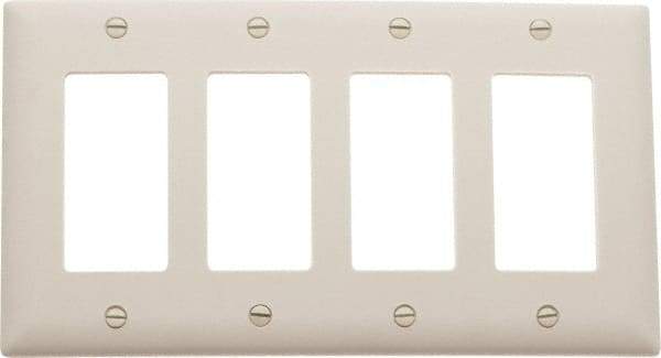 Pass & Seymour - 4 Gang, 4-1/2 Inch Long x 8-3/8 Inch Wide, Standard Switch Plate - Decorator Switch, Light Almond, Nylon - Makers Industrial Supply