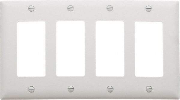 Pass & Seymour - 4 Gang, 4-1/2 Inch Long x 8-3/8 Inch Wide, Standard Switch Plate - Decorator Switch, White, Nylon - Makers Industrial Supply