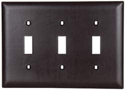 Pass & Seymour - 3 Gang, 4-1/2 Inch Long x 6.563 Inch Wide, Standard Switch Plate - Toggle Switch, Brown, Nylon - Makers Industrial Supply