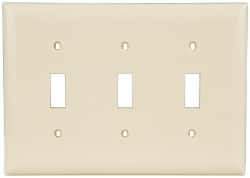 Pass & Seymour - 3 Gang, 4-1/2 Inch Long x 6.563 Inch Wide, Standard Switch Plate - Toggle Switch, Ivory, Nylon - Makers Industrial Supply