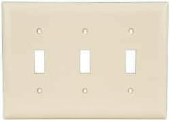 Pass & Seymour - 3 Gang, 4-1/2 Inch Long x 6.563 Inch Wide, Standard Switch Plate - Toggle Switch, Ivory, Nylon - Makers Industrial Supply