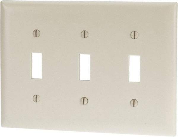 Pass & Seymour - 3 Gang, 4-1/2 Inch Long x 6.563 Inch Wide, Standard Switch Plate - Toggle Switch, Light Almond, Nylon - Makers Industrial Supply