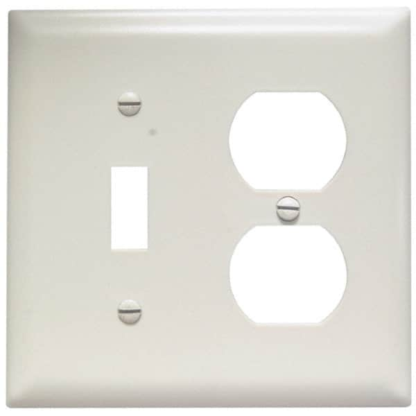 Pass & Seymour - 2 Gang, 4-1/2 Inch Long x 4-3/4 Inch Wide, Standard Combination Wall Plate - One Toggle Switch/One Duplex Outlet, Light Almond, Nylon - Makers Industrial Supply