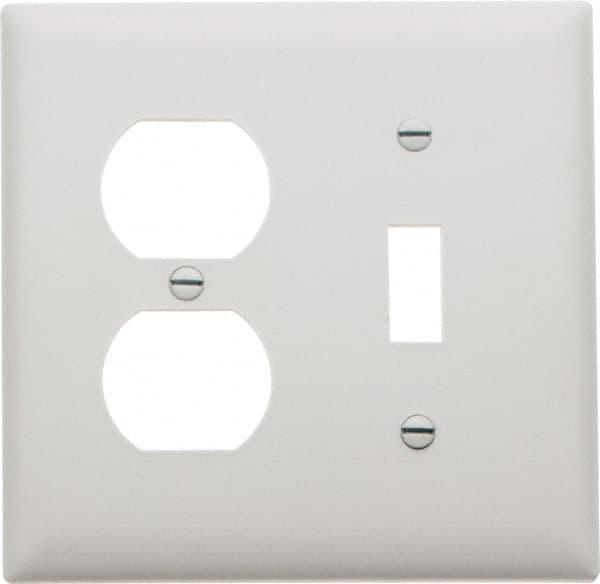 Pass & Seymour - 2 Gang, 4-1/2 Inch Long x 4-3/4 Inch Wide, Standard Combination Wall Plate - One Toggle Switch/One Duplex Outlet, White, Nylon - Makers Industrial Supply