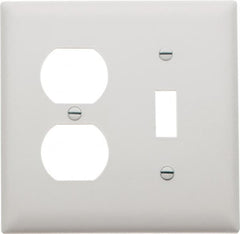 Pass & Seymour - 2 Gang, 4-1/2 Inch Long x 4-3/4 Inch Wide, Standard Combination Wall Plate - One Toggle Switch/One Duplex Outlet, White, Nylon - Makers Industrial Supply