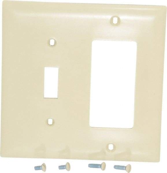 Pass & Seymour - 2 Gang, 4-1/2 Inch Long x 4-3/4 Inch Wide, Standard Combination Wall Plate - One Toggle Switch/One Decorator Switch, Ivory, Nylon - Makers Industrial Supply