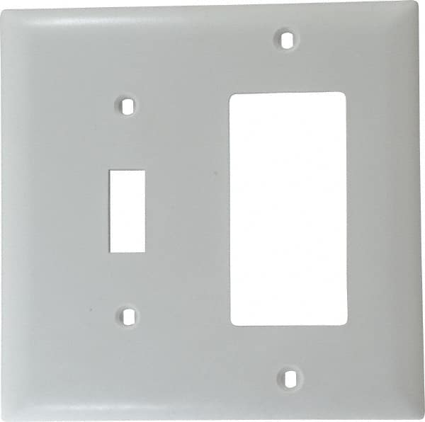 Pass & Seymour - 2 Gang, 4-1/2 Inch Long x 4-3/4 Inch Wide, Standard Combination Wall Plate - One Toggle Switch/One Decorator Switch, White, Nylon - Makers Industrial Supply