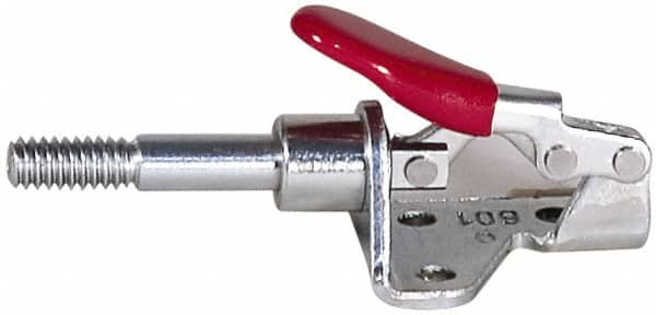 De-Sta-Co - 800 Lb Load Capacity, Flanged Base, Carbon Steel, Standard Straight Line Action Clamp - 4 Mounting Holes, 0.38" Mounting Hole Diam, 0.62" Plunger Diam, Whale Tail Handle - Makers Industrial Supply