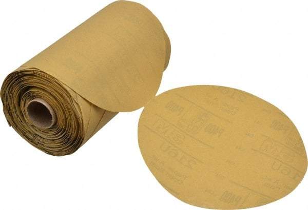 3M - 6" Diam, 400 Grit FEPA, Aluminum Oxide Adhesive PSA Disc - Extra Fine Grade, Gold, A Weighted Backing, Flexible, Use with Random Orbital Sanders - Makers Industrial Supply