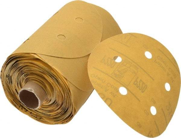 3M - 5" Diam, 220 Grit FEPA, Aluminum Oxide Adhesive PSA Disc - Very Fine Grade, Gold, A Weighted Backing, Flexible, Use with Random Orbital Sanders - Makers Industrial Supply