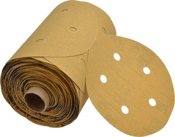 3M - 5" Diam, 180 Grit FEPA, Aluminum Oxide Adhesive PSA Disc - Very Fine Grade, Gold, A Weighted Backing, Flexible, Use with Random Orbital Sanders - Makers Industrial Supply