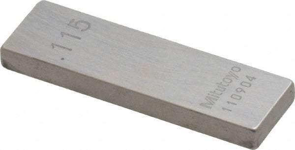 Mitutoyo - 0.115" Rectangular Steel Gage Block - Accuracy Grade 0, Includes Certificate of Inspection - Makers Industrial Supply