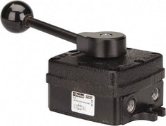 Parker - 1/4" NPT Mechanically Operated Air Valve - 4-Way, 3 Position, Hand Throttle-Manual Return, 2.5 CV Rate, 150 Max psi & 160°F Max Temp - Makers Industrial Supply