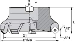 Kennametal - 5 Inserts, 2" Cut Diam, 3/4" Arbor Diam, 0.258" Max Depth of Cut, Indexable Square-Shoulder Face Mill - 0/90° Lead Angle, 1-3/4" High, SPCT 3125.. Insert Compatibility, Series KSSM - Makers Industrial Supply