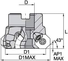 Kennametal - 6" Cut Diam, 2" Arbor Hole, 5mm Max Depth of Cut, 43° Indexable Chamfer & Angle Face Mill - 12 Inserts, OF.T64 Insert, Right Hand Cut, 12 Flutes, Through Coolant, Series KSOM - Makers Industrial Supply