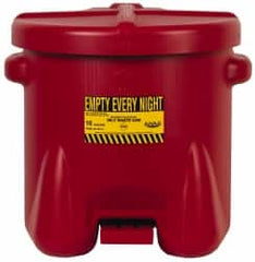 Eagle - 10 Gallon Capacity, Polyethylene Oily Waste Can - 18 Inch Long x 22 Inch Wide/Diameter x 18 Inch High, Red, Foot Operated, Approved FM - Makers Industrial Supply